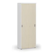 Szafy biurowe - Szafa biurowa z drzwiami przesuwnymi PRIMO WHITE, 2128 x 800 x 420 mm, biały/brzoza - miniaturka - grafika 1