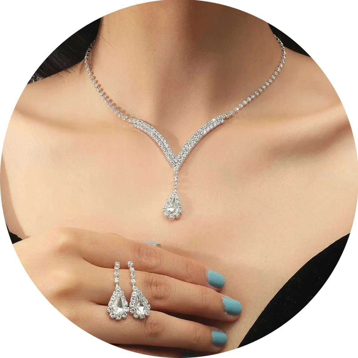 KOMPLET BIŻUTERII SREBRNEJ ŁEZKI ŁEZKA Z CYRKONIĄ