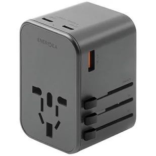 ENERGEA ład. siec. 1xUSB+2xUSB-C PD-PPS-QC 3.0 65W 1A2C adapter 4w1 US/UA/EU/UK szary/gunmetal Travelworld Adapter GaN65W - Ładowarki do telefonów - miniaturka - grafika 1