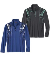 Swetry męskie - Zestaw 2 półgolfów z suwakiem Running Lines Mężczyzna Atlas For Men - Kolor : Niebieski - Rozmiar : 4XL - miniaturka - grafika 1