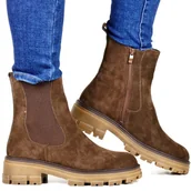 Botki damskie - DAMSKIE TRAPERY WORKERY SKÓZANE SERGIO LEONE TR25733-S BRĄZOWE - miniaturka - grafika 1