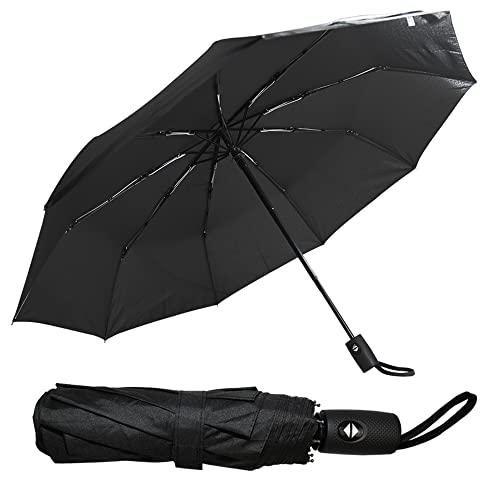 Ram® składany parasol podróżny, automatyczne otwieranie i zamykanie, ergonomiczny uchwyt, parasol golfowy, 10 żeber, przenośny, wąski, mocny, lekki parasol, Czarny, Medium, Klasyczny