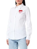 Koszulki i topy damskie - Love Moschino Damska koszulka Slim Fit z długim rękawem z logo Love Storm Knit Effect Heart, Bia?y czerwony, 44 - miniaturka - grafika 1