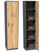 Regały - Wąski regał zamykany, R008, 39x35x180 cm, grafit, dąb wotan, mat - miniaturka - grafika 1
