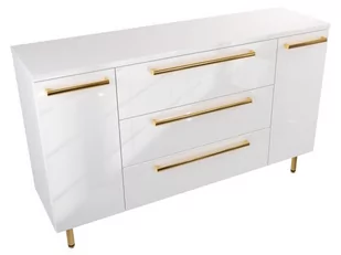 Szafka Stojąca Z Blatem ATH 140 cm KD - Biały Wysoki Połysk - Uchwyty Złote Polerowane - Szafki łazienkowe - miniaturka - grafika 1