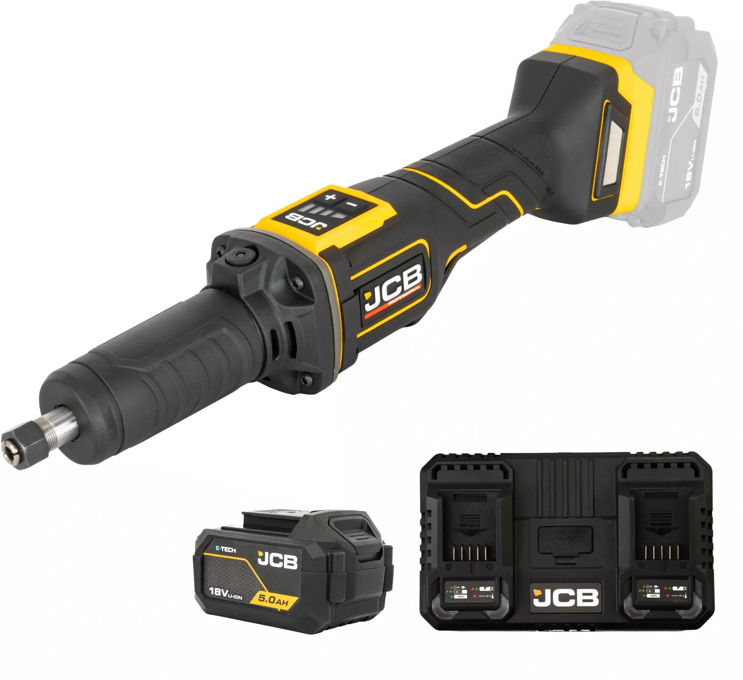 JCB Professional 18V Szlifierka Trzpieniowa Dual Charger 4.5A Bateria 5Ah