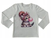 Bluzki dla dziewczynek - Bluzka dziecięca z nadrukiem KOTKA 100% wygodna bawełna 140 - Level Up Labs - miniaturka - grafika 1