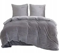 Pościel - Pościel haftowana 200x220 mikrofibra "miś" Cotton World gruba 3 el szara - miniaturka - grafika 1