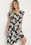 Sukienki - Czarna Bawełniana Sukienka o Rozkloszowanym Kroju w Kwiaty Libella - miniaturka - grafika 1