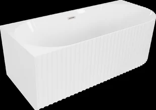 Mexen Gia wanna wolnostojąca narożna ryflowana lewa 150 x 75 cm, biała połysk, przelew nikiel szczotkowany - 52701507500L-97 - Wanny - miniaturka - grafika 1