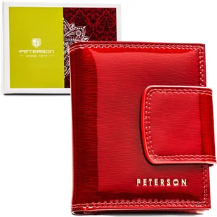 Elegancki czerwony portfel damki na zatrzask i bigiel klasyczna portmonetka mały ze skóry naturalnej lakierowanej rozbudowany na karty na prezent oc.. - Portfele - miniaturka - grafika 1