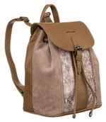 Plecaki - Plecak damski miejski wzór skóry węża skóra ekologiczna z klapką i klamerką David Jones, jasny brązowy - Empik - miniaturka - grafika 1