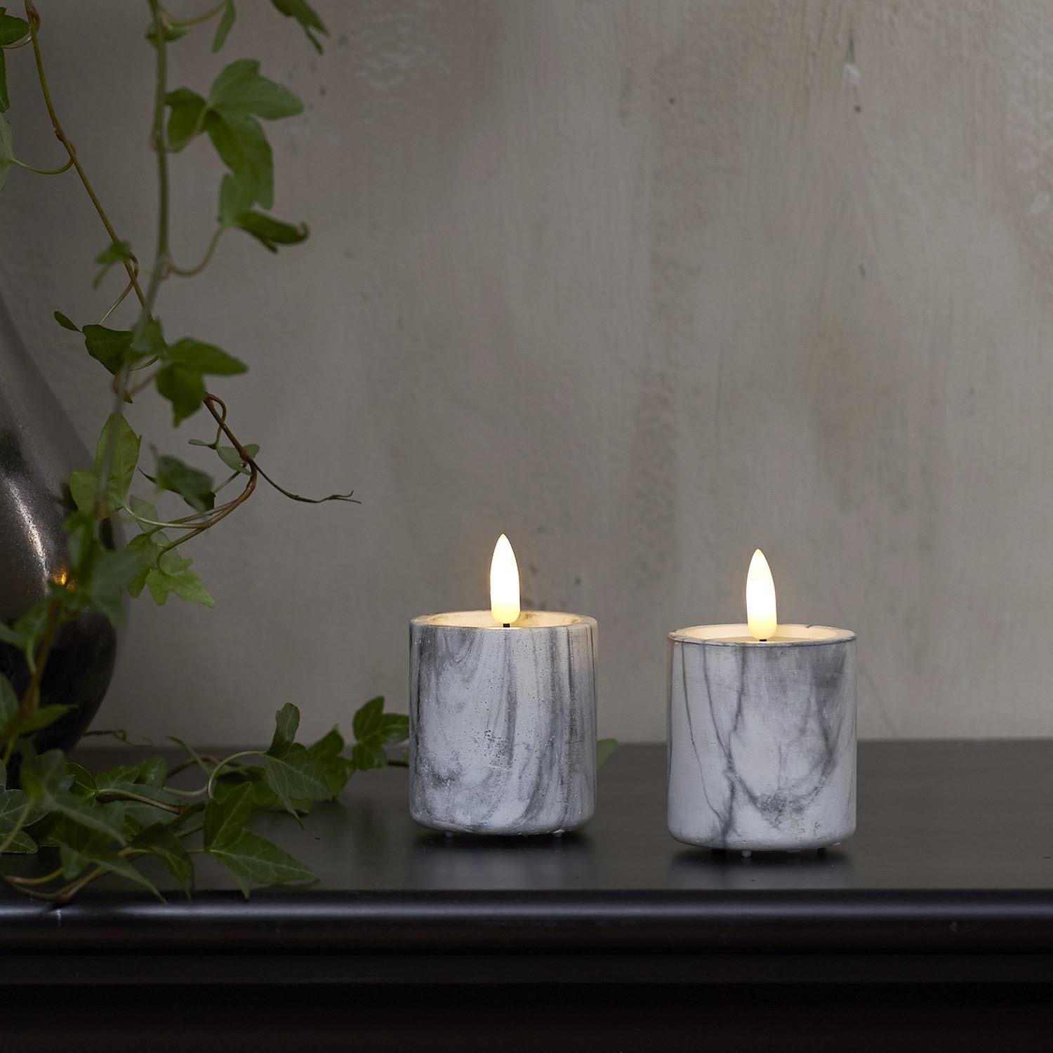 Zestaw 2x świeca woskowa Led FLAMME MARBLE marmur 9cm