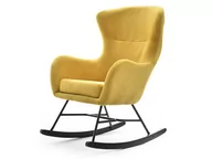 Fotele - Komfortowy Fotel Bujany Bujak Tapicerowany Welurem Nesta Żółty - Czarny - miniaturka - grafika 1