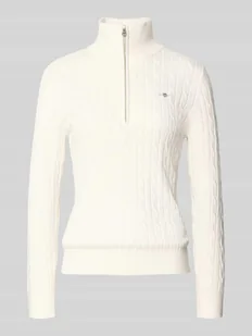 Bluza z kołnierzem, wyhaftowanym logo i ściegiem warkoczowym - Bluzy damskie - miniaturka - grafika 1