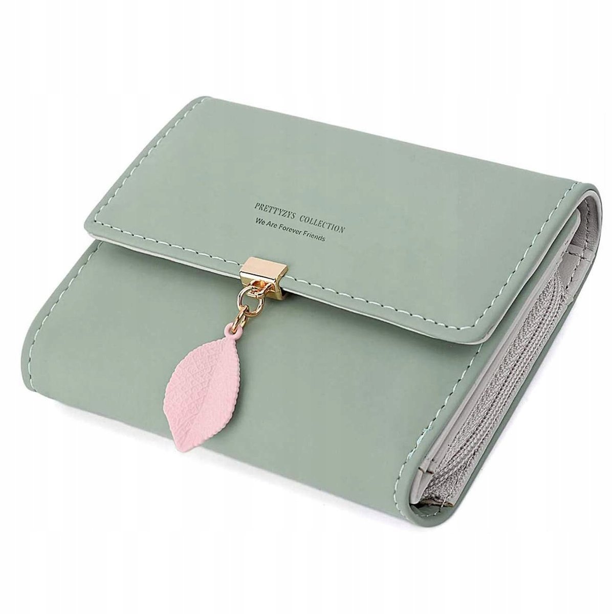 Portfel damski wykonany z gładkiego Syntetyku Zielony