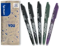 Długopisy - PILOT Zestaw 5 sztuk FriXion Ball 07 – wymazywalny termoczuły długopis atramentowy – do wielokrotnego napełniania – 3 czarne, 1 zielone, 1 fioletowe – średnia końcówka - miniaturka - grafika 1