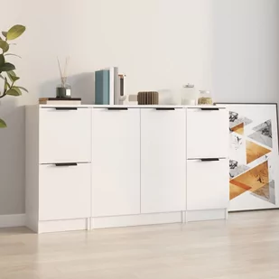 Lumarko 3-częściowa komoda, biała z połyskiem, materiał drewnopochodny - Komody - miniaturka - grafika 1