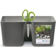 Donice - Prosperplast Doniczka do ziół z nożyczkami Twins Cube grafitowa - miniaturka - grafika 1