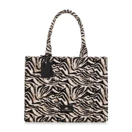 Torebki damskie - Damska shopperka żakardowa we wzory czarno - brązowa - miniaturka - grafika 1