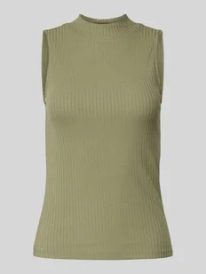 Top o kroju slim fit z prążkowaną stójką - Koszulki i topy damskie - miniaturka - grafika 1