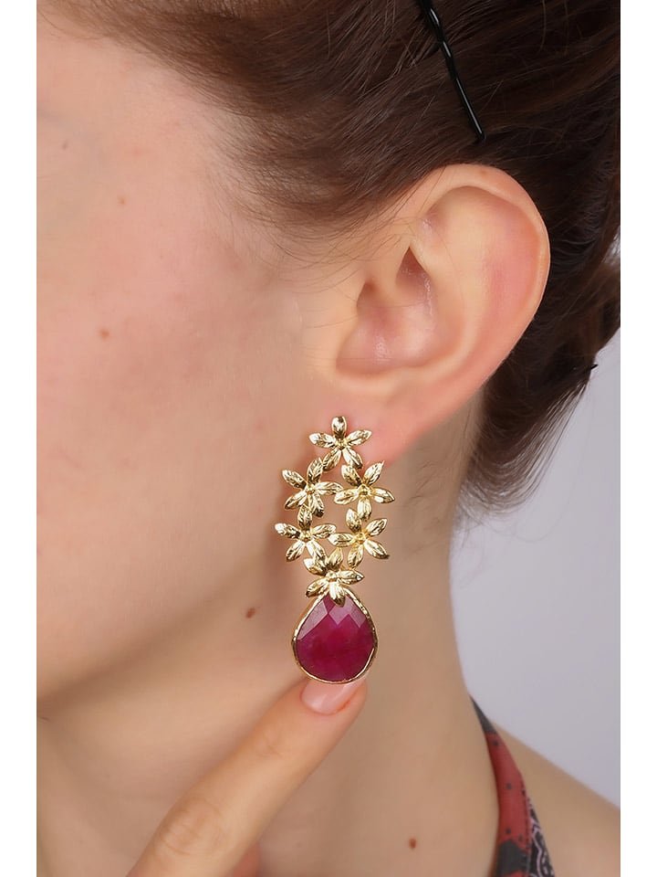 Pierres delicates Pozłacane kolczyki-wkrętki z agatami