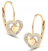 Biżuteria dla dzieci - ZŁOTE KOLCZYKI WISZĄCE SERDUSZKA CYRKONIE 585 14KT - miniaturka - grafika 1