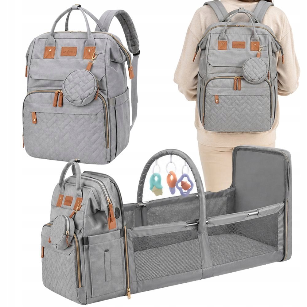 PLECAK WIELOFUNKCYJNY Z ŁÓŻECZKIEM USB ORGANIZER DUŻY POJEMNY MOMMY BAG