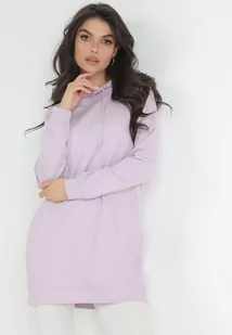 Fioletowa Długa Bluza Dresowa z Kapturem Korena - Bluzy damskie - miniaturka - grafika 1