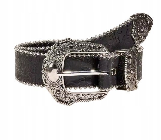 Średniowieczny Pasek Czarny w Stylu Gotyckim Kowbojski Goth Kwiatki