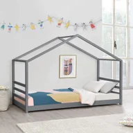 Łóżka dla dzieci i młodzieży - Łóżko dziecięce ze stelażem z listew i kratką 90 x 200 cm łóżko do domu łóżko do domu łóżko młodzieżowe drewno sosnowe ciemnoszare [en.casa] - miniaturka - grafika 1