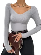 Bluzy damskie - REDESYN Damski sweter z dzianiny prążkowanej bluza dla kobiet (kolor: ciemnozielony, rozmiar: XL) - miniaturka - grafika 1