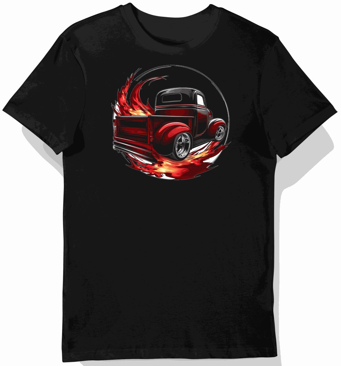 Koszulka męska czarna z nadrukiem klasycznych samochodów i ciężarówek XL