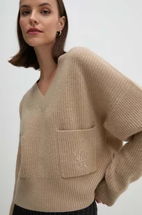 Tommy Hilfiger sweter wełniany damski kolor beżowy lekki WW0WW42149 - Swetry damskie - miniaturka - grafika 1