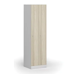 Szafka ubraniowa metalowa, 2 szafki, 1850 x 500 x 500 mm, zamek cylindryczny, drzwi laminowane, dąb naturalny - Szafki biurowe - miniaturka - grafika 1