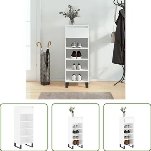The Living Store Szafka na buty biały wysoki połysk 40x36x105 cm materiał drewnopochodny - Szafki na buty - miniaturka - grafika 1