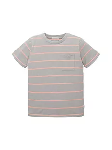 TOM TAILOR Chłopięcy T-shirt dziecięcy z paskami i kieszenią na piersi, 31761 - neonowy różowy szary pasek, 104 - Paski - miniaturka - grafika 1
