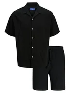 Koszule męskie - Jack&Jones Komplet koszula i szorty materiałowe Easter 12281255 Czarny Relaxed Fit - miniaturka - grafika 1