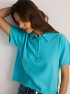Swetry damskie - Reserved - Wełniana bluzka z kołnierzykiem - turkusowy - miniaturka - grafika 1