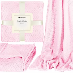 Narzuta na łóżko, pled 160x200 cm tłoczony zygzak, dwustronny koc na kanapę róż - Koce - miniaturka - grafika 1