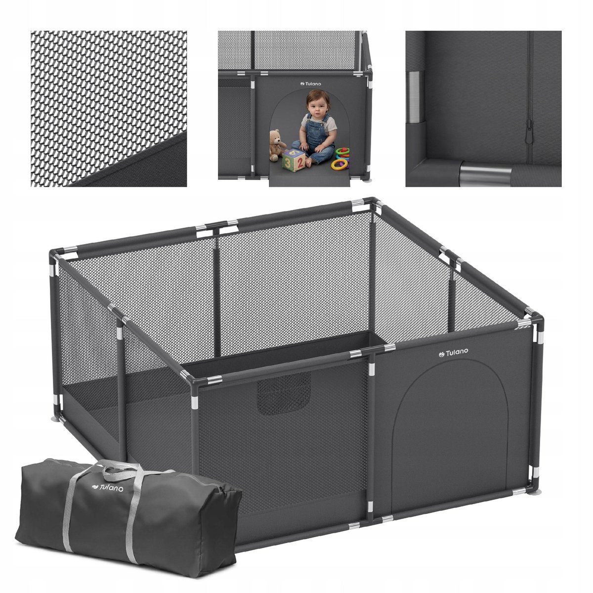 Kojec TULANO Cozy 130 x 130 cm SUCHY BASEN PLAC ZABAW BEZPIECZNY GRAPHITE