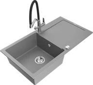 Zlewozmywaki z baterią - Mexen Leo zlewozmywak granitowy 1-komorowy z ociekaczem i baterią kuchenną Duo, szary - 6501-71-671701-07 - miniaturka - grafika 1