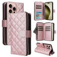 Etui i futerały do telefonów - Do iPhone'a 16 Pro Crossbody Rhombic Zipper Tower Buckle Skórzane etui na telefon ze smyczą Różowe złoto - miniaturka - grafika 1