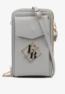 Torebki damskie - Szara Dwukomorowa Torebka Portfel z Metalicznym Logo Reniffia - miniaturka - grafika 1