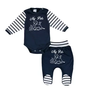 Komplet chłopięcy body długi rękaw i półśpiochy, granatowy ze zwierzątkami, Tup Tup - Moda i Uroda OUTLET - miniaturka - grafika 1