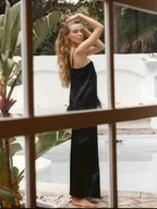 Komplety damskie - Satynowy komplet odzieży damskiej - Czarny M - miniaturka - grafika 1