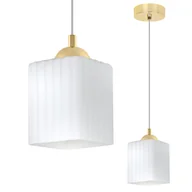 Lampy sufitowe - Lampa sufitowa wisząca Riffle loft 1xE27 klosz sześcian biały/złoty Light Home LH - miniaturka - grafika 1