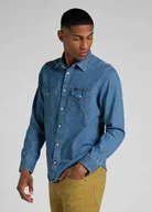 Koszule męskie - camicie uomo lee 112320163 regular shirt washed blue - miniaturka - grafika 1