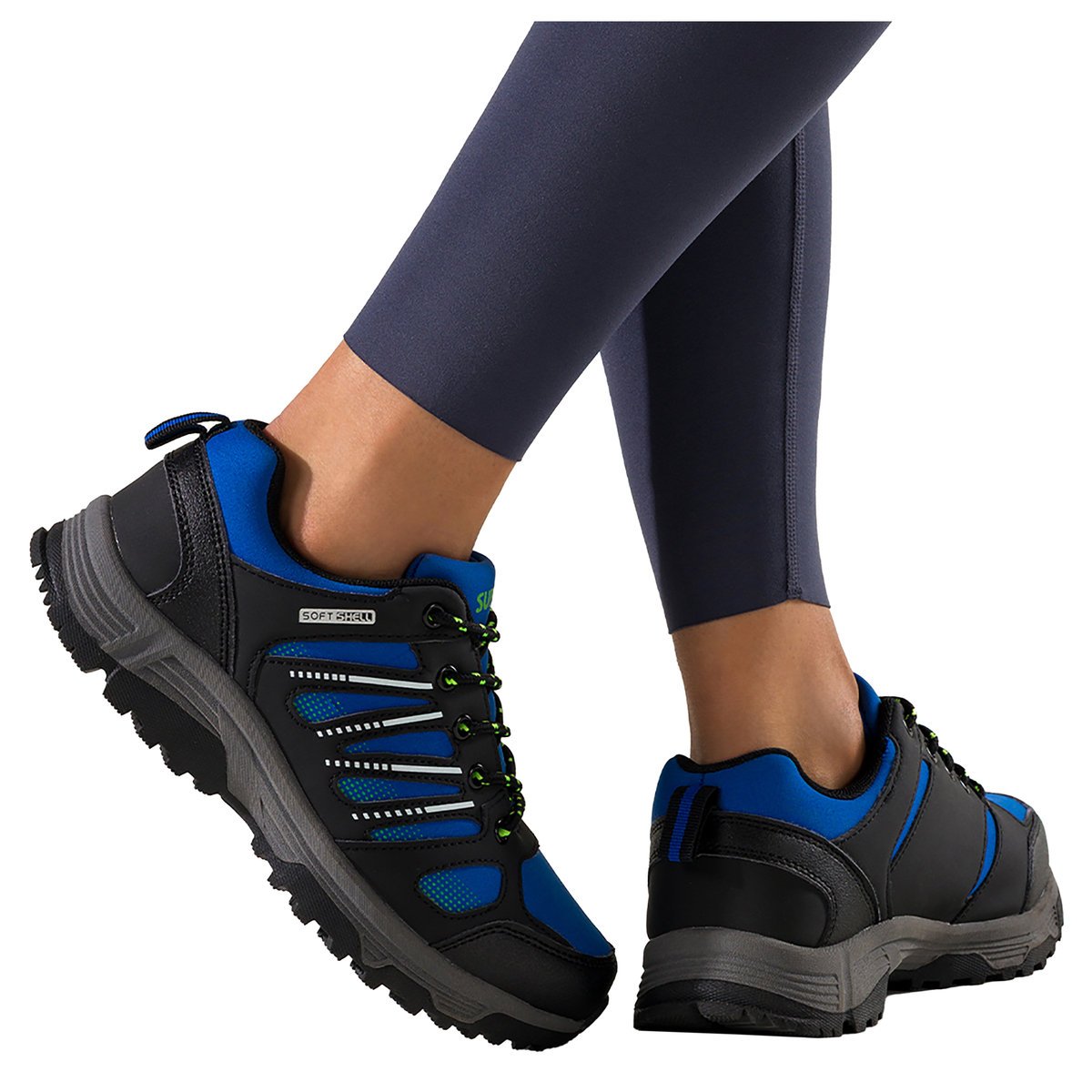Niebieskie buty trekkingowe damskie buty sportowe softshell na bieżnikowanej podeszwie sznurowane czarne wstawki Carla 1540-38
