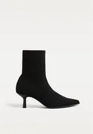 Botki damskie - Stradivarius Botki z dzianiny na obcasie Czarny 35 - miniaturka - grafika 1